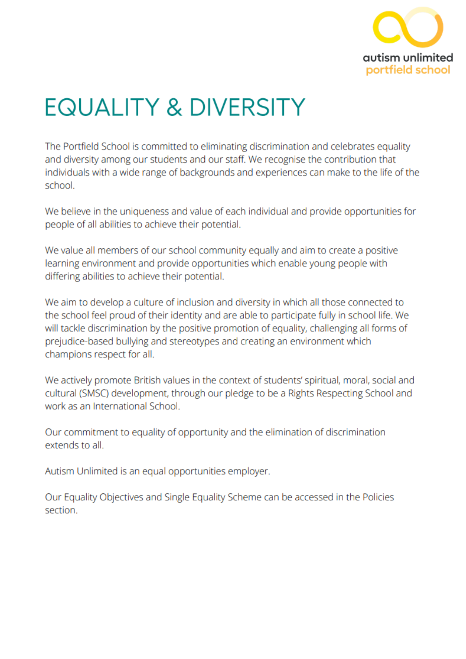 Equality and Diversity Policy 